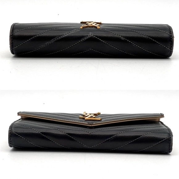 Yves Saint Laurent Black Chevron Wallet with Gold Emblem - Picture 5 of 10